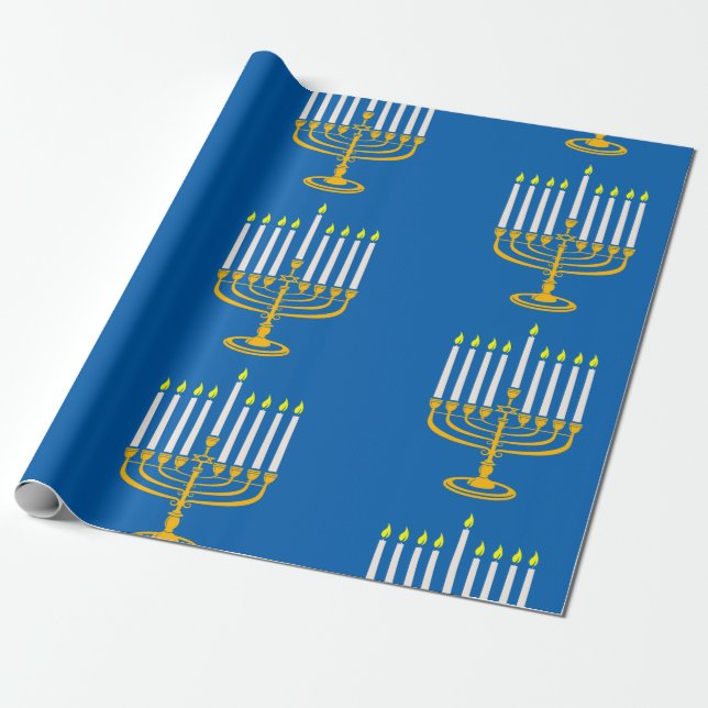 gult menorah hanukkah jewant print presentpapper (Utrullad)