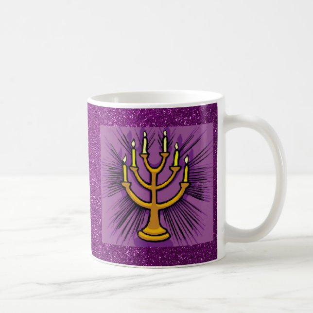 Gult Menorah Lila Faux Glitter Kaffemugg (Höger)