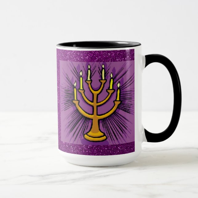 Gult Menorah Lila Faux Glitter Mugg (Höger)