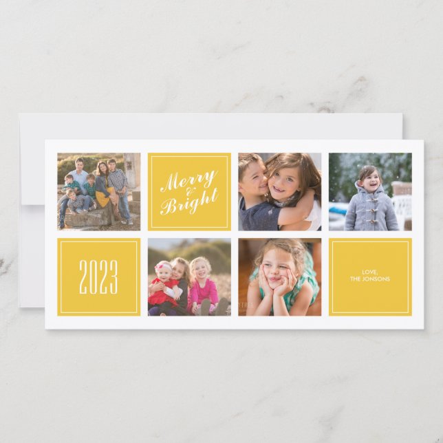 Gult Merry Bright 5 Collage Photo Card Julkort (Framsida)