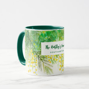 Gult Mimosa Blommigt Vattenfärgsfärg Mugg