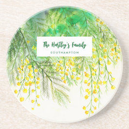 Gult Mimosa Blommigt Vattenfärgsfärg Underlägg