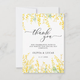 Gult Mimosa Rustic Golden Blommigt Vår bröllop Tack Kort