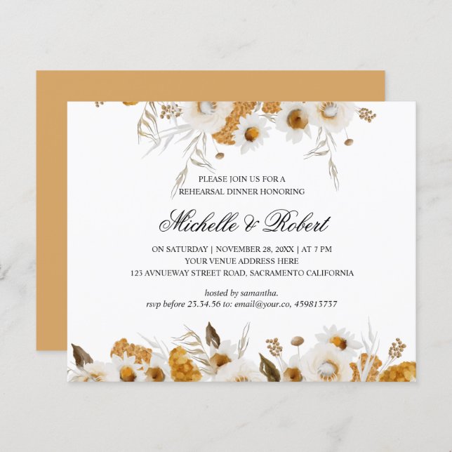 Gult Mimosa white chamomile Rehearsal Middag (Fram/baksida)