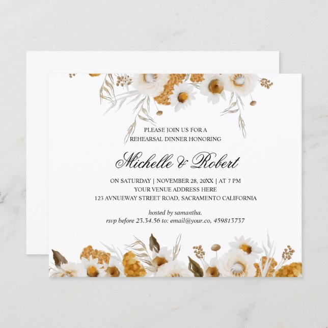 Gult Mimosa white chamomile Rehearsal Middag (Fram/baksida)