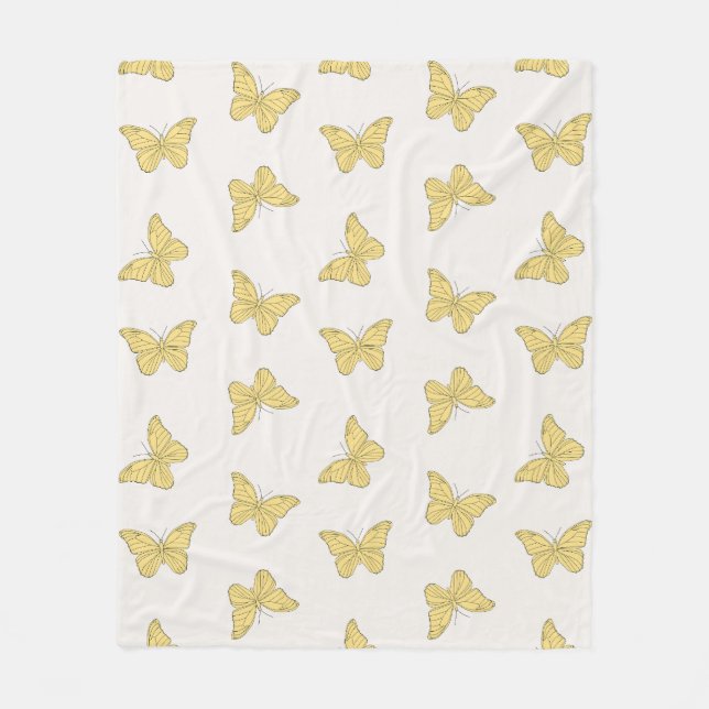 Gult Minimal Girly Cute Butterfly Mönster Fleecefilt (Framsidan)