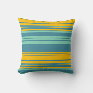 Gult Mint Blue Rand Mönster Kudde