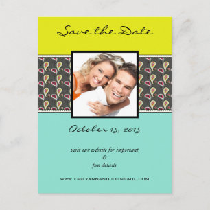 Gult & Mint Paisley Photo Save Date Meddelande Vykort