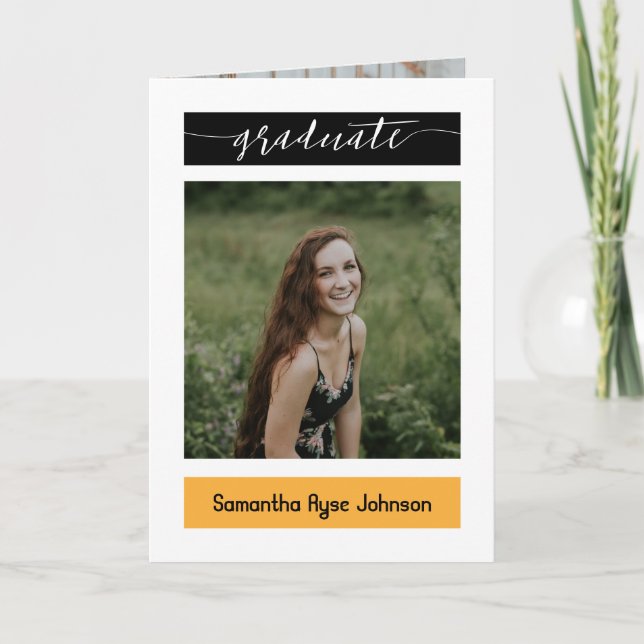 Gult Modern Block 5-Photo Studenten Inbjudan (Framsida)