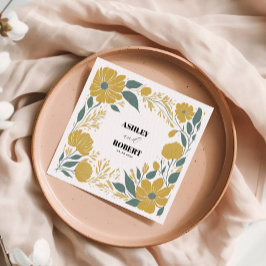 Gult Modern Blommigt Bröllop Pappersservett