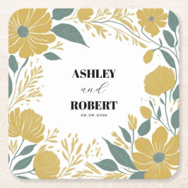 Gult Modern Blommigt Bröllop Underlägg Papper Kvadrat