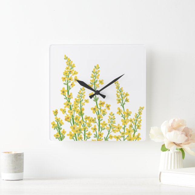 Gult Modern Citrine Blommigt Blooms Fyrkantig Klocka (Hem)