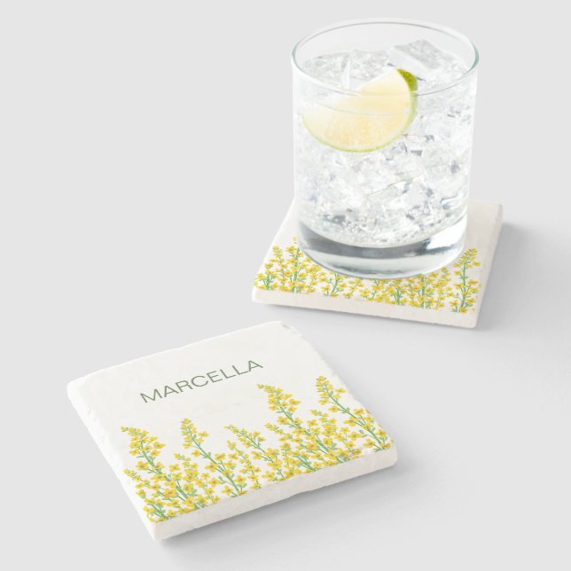 Gult Modern Citrine Blommigt Blooms Stenunderlägg (Sidan)