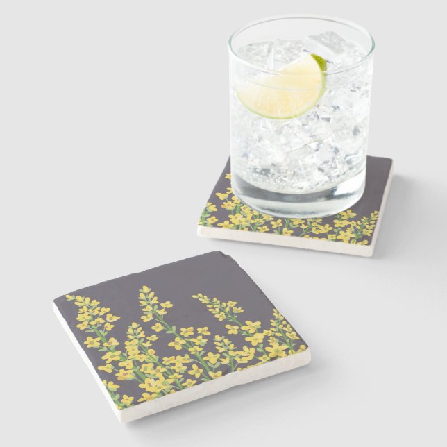 Gult Modern Citrine Blommigt Blooms Stenunderlägg (Sidan)