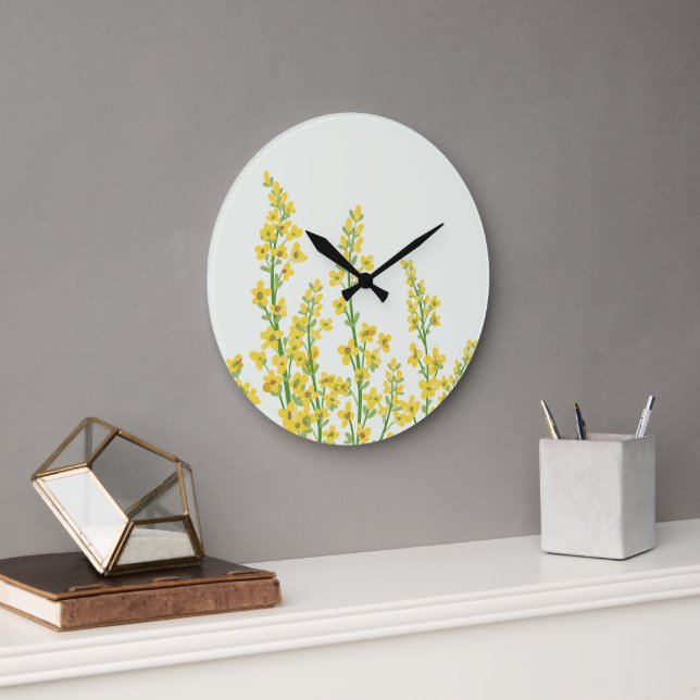 Gult Modern Citrine Blommigt Blooms Stor Klocka (Kontor)
