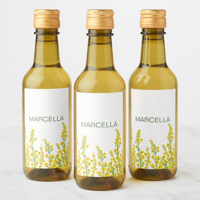 Gult Modern Citrine Blommigt Blooms Vinetikett (Flaskor)