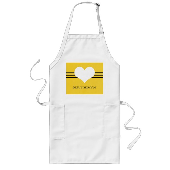 Gult Modern Heart Apron Långt Förkläde (Framsidan)