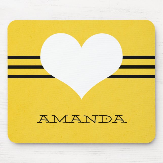Gult Modern Heart Mousepad Musmatta (Framsidan)