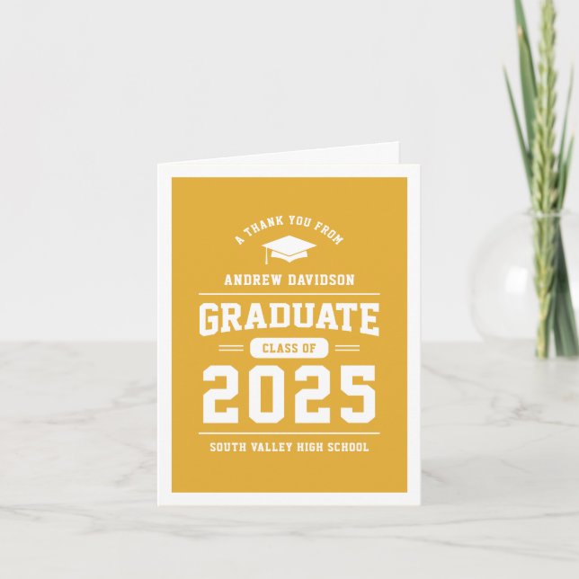 Gult Modern klass för 2025 Studenten tomt Tack Kort (Framsida)