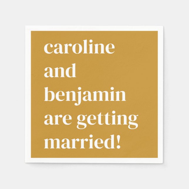 Gult Modern minimalistisk fet Personligt bröllp Pappersservett (Framsidan)