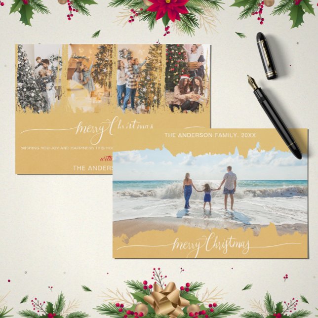 Gult Modern minimalistisk julklapp - foto Inbjudningar (Yellow Modern Minimalist Christmas Collage Photo Invitation)