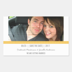 Gult Modern Photo Save the Date Stickers Rektangulärt Klistermärke