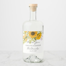 Gult Modern Sunblommor Bouquet Bröllop Spritflaskor Etikett