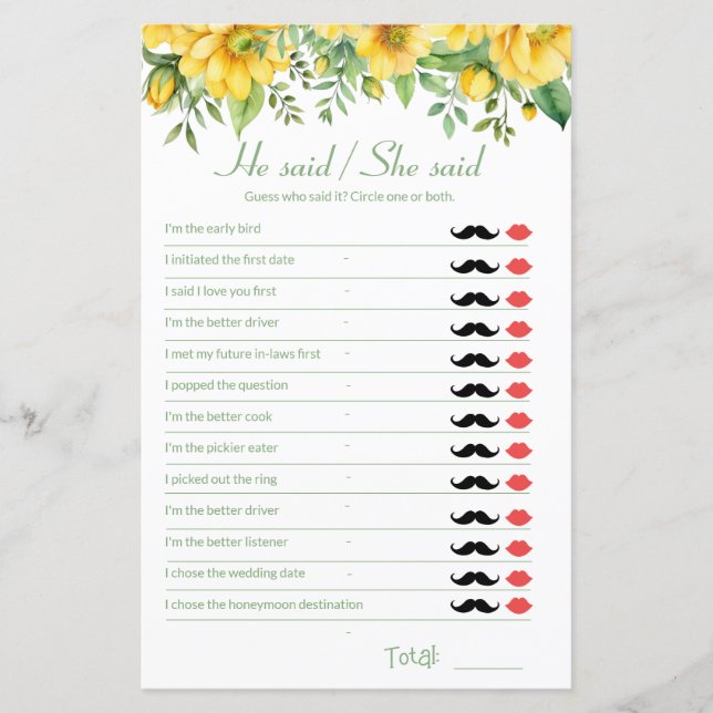 Gult Möhippa Game sa att hon sa (Framsida)