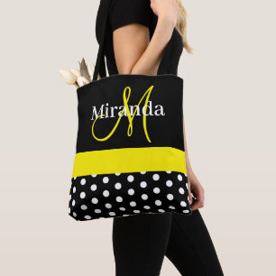 Gult Monogram Black med White Polka dots Tygkasse