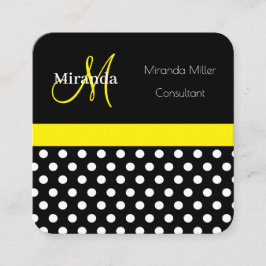 Gult Monogram Black White Polka Dot Fyrkantigt Visitkort