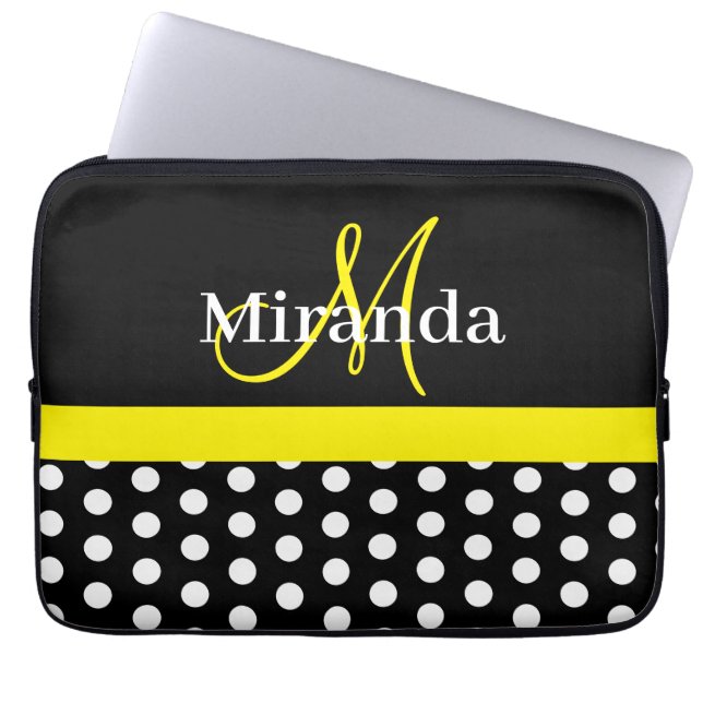 Gult Monogram Black White Polka Dot Laptop Fodral (Framsidan)