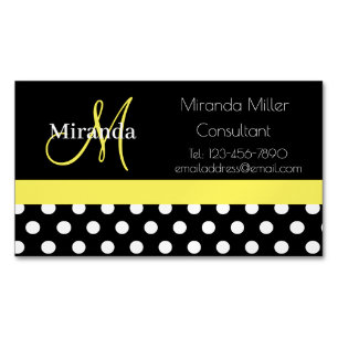 Gult Monogram Black White Polka Dot Magnetiska Visitkort