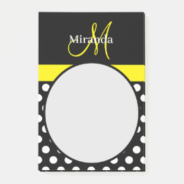 Gult Monogram Black White Polka Dot Post-it Block