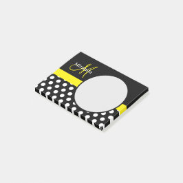 Gult Monogram Black White Polka Dot Post-it Block