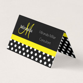Gult Monogram Black White Polka Dot Visitkort