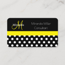 Gult Monogram Black White Polka Dot Visitkort