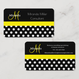 Gult Monogram Black White Polka Dot Visitkort