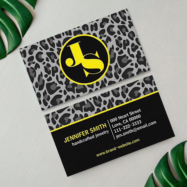 Gult Monogram Classic Leopard Skriv ut Rockabilly Visitkort (Skapare uppladdad)
