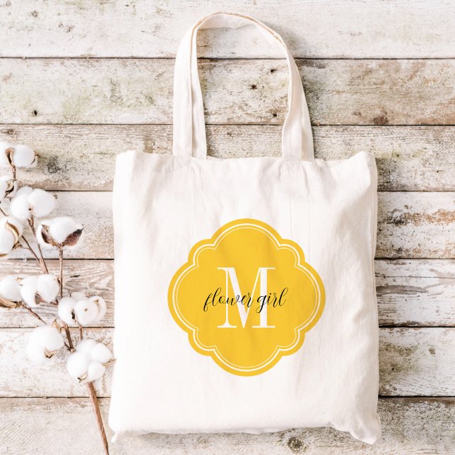 Gult Monogram Flower Girl Tote Bag Tygkasse (Skapare uppladdad)