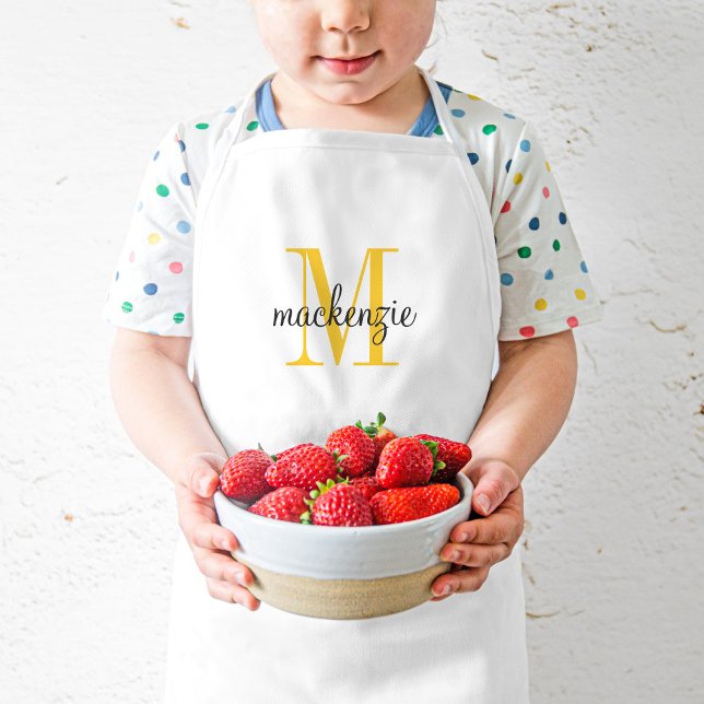 Gult Monogram Initial och Namn Personlig Barnförkläde (Skapare uppladdad)
