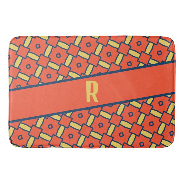 Gult Monogram Orange Geometric Mönster Badrumsmatta (Framsidan)
