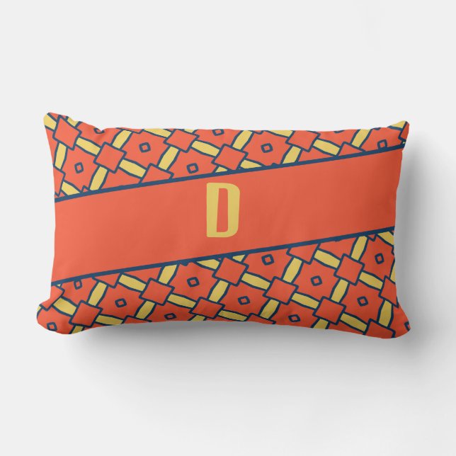 Gult Monogram Orange Geometric Mönster Lumbarkudde (Framsida)