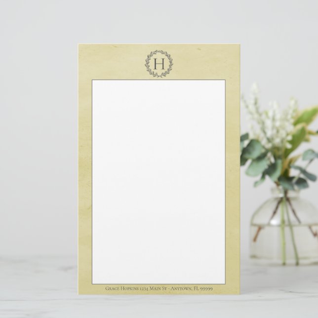 Gult Monogram utandningsstation Brevpapper (Stående Fram)