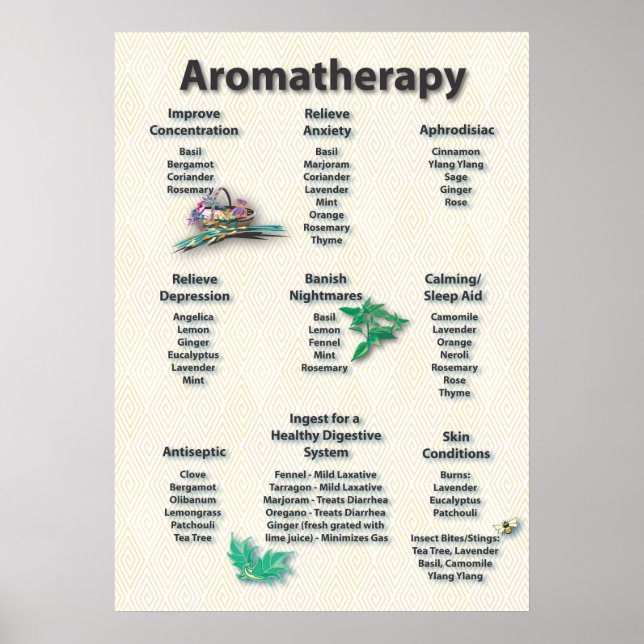 Gult Mönster Aromaterapidiagram Poster (Framsidan)