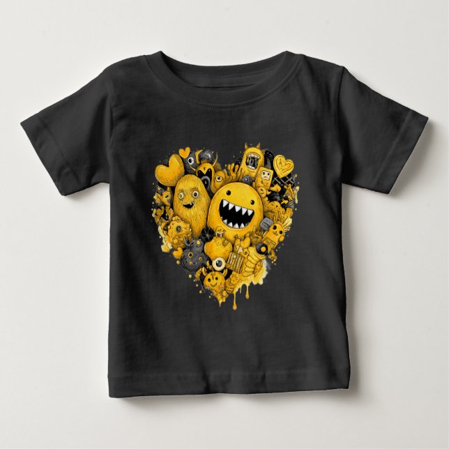 Gult Monsters in a Heart T Shirt (Framsida)