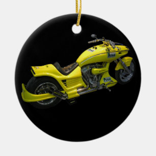 Gult motorcykelprydnad julgransprydnad keramik