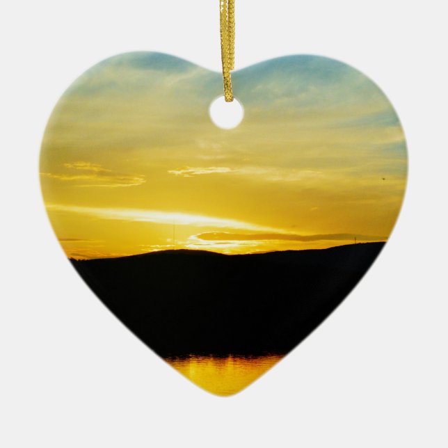 Gult Mt Sjö Sunset Julgransprydnad Keramik (Framsidan)