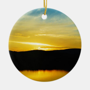 Gult Mt Sjö Sunset Julgransprydnad Keramik