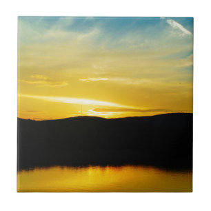 Gult Mt Sjö Sunset Kakelplatta