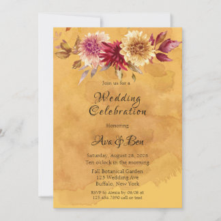 Gult Mustard Watercolor Dahlia Flowers Bröllop Inbjudningar